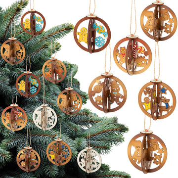 Chunful 48 Pcs Wooden Christmas Tree Ornaments DIY 3D Unfinished Wood Crafts to Paint Christmas Cutouts Blank Hollow Wood Ginger