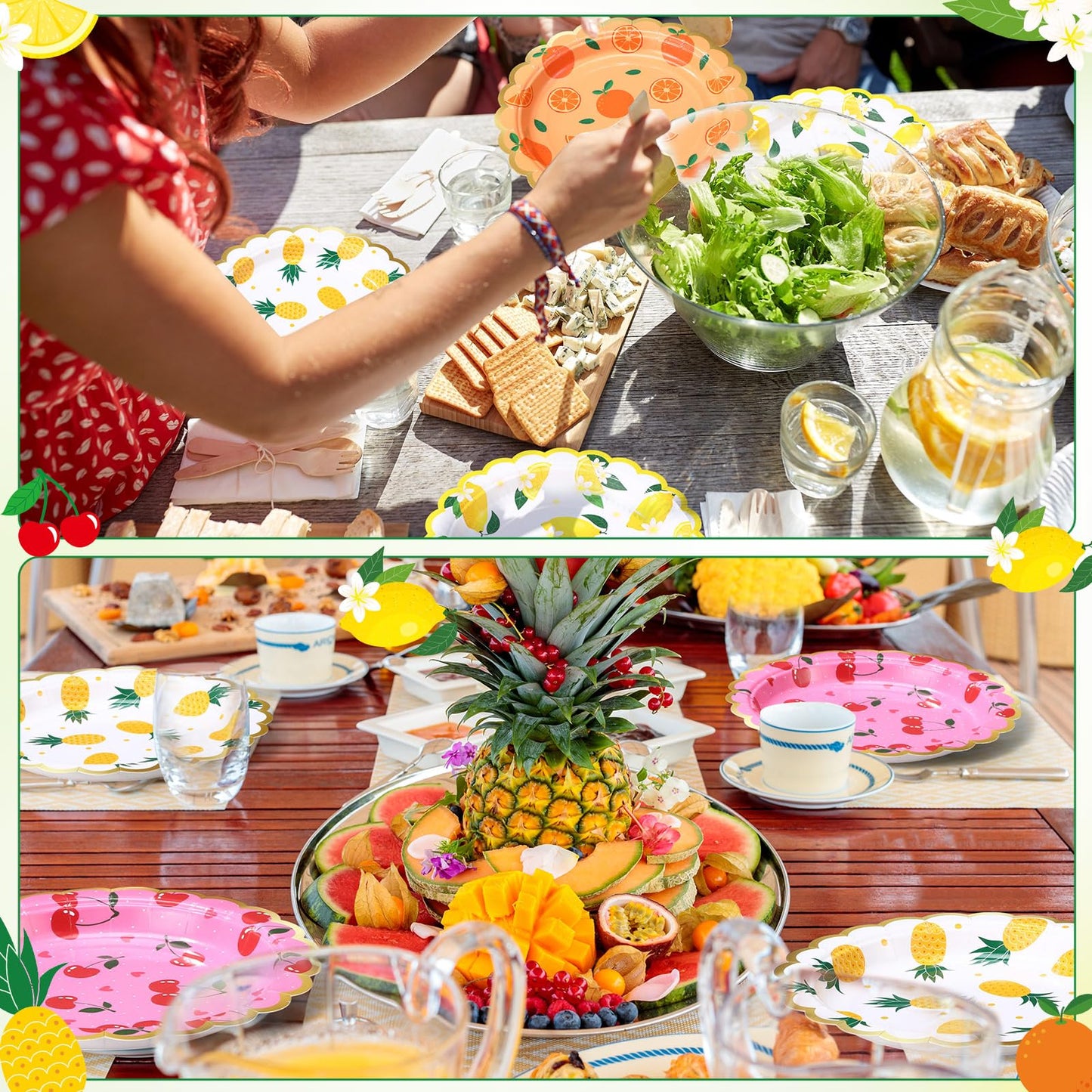 Funnymoom 60 Pcs 7 Inch Fruit Paper Plates Tutti Fruit Birthday Party Supplies Summer Disposable Dinner Dessert Plates for Weddi