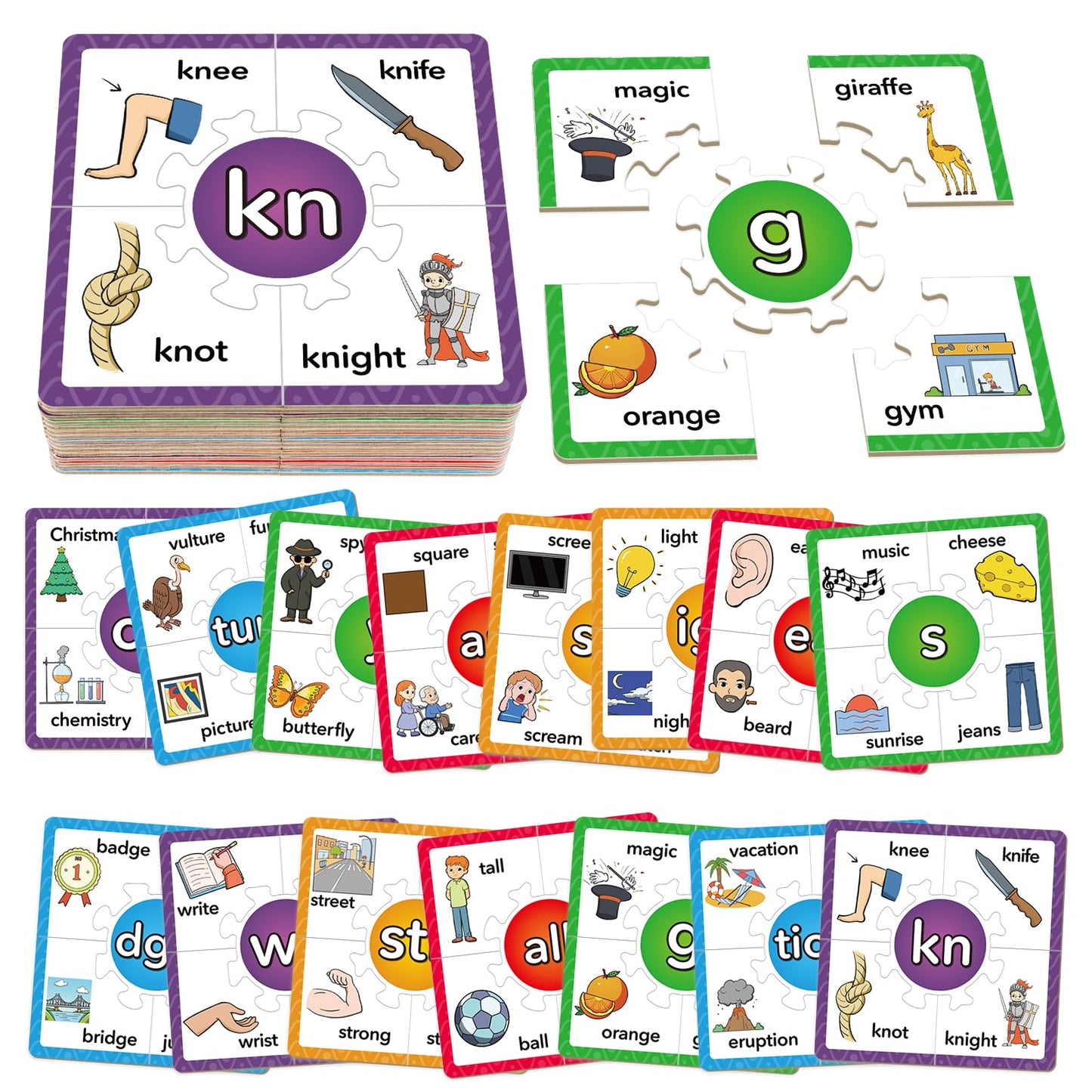Torlam Phonics Puzzle, Rhyming Games Phonics Games Flash Cards For Kids Toddler, Learn To Read Spelling Reading Sight Words, Trigraphs Site Words For Preschool Kindergarten Homeschool Supplies