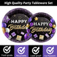 Purple Birthday Plates And Napkins Purple And Black Happy Birthday Party Supplies Tableware Set For 24 Guests Table Decorations