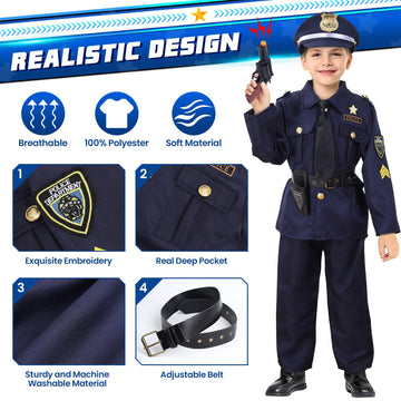 Skirfy 16Pcs Police Costume For Kids, 16Pcs Police Officer Costume For Kids With Police Uniform, Recorder, Cop Costume Role Play