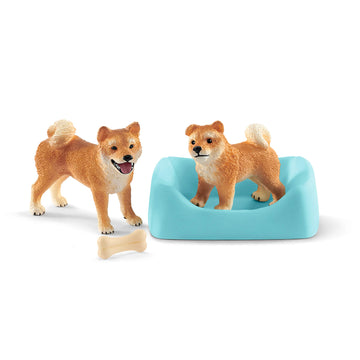 Schleich Shiba Inu Mother And Puppy, 4-Piece Set, Ages 3+
