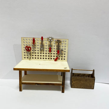 1:12 Dollhouse Miniature Tool Workbench With Accessories Miniature Dollhouse Garage Garden Furniture (Natureworkbench)