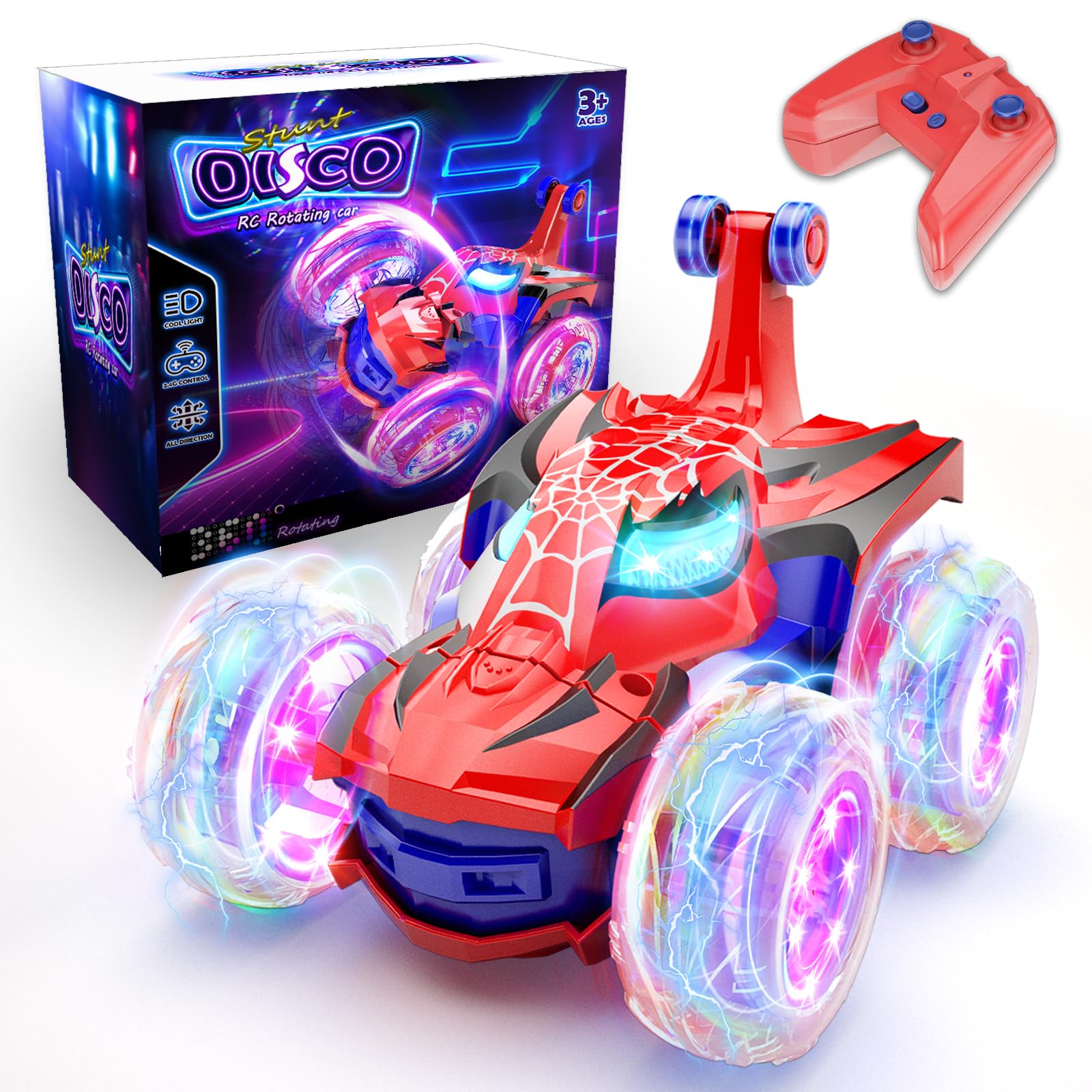 MIXSHAKE Remote Control Car for 3 4 5 6 7 8 Year Old Boys Girls, 360 Flips 4WD RC Cars with Cool Light, Type-C Easy Charging RC 