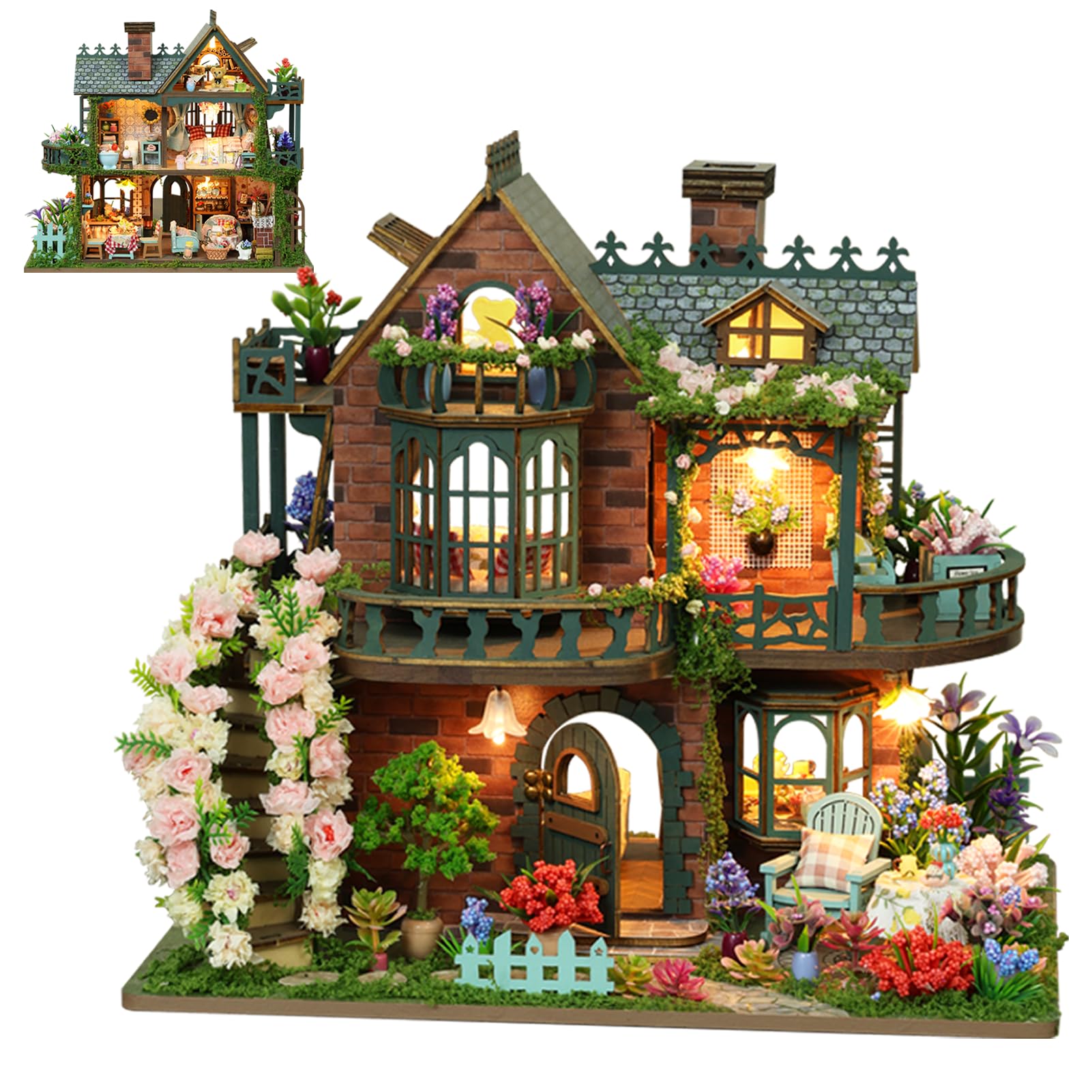Plustopoy DIY Miniature House Kit - DIY Mini House Building Kit - Wooden Dollhouse Miniature Kit -Tiny Garden House Diorama Building Kits with Light - 3D Puzzle mature-themed Craft Unique Gift