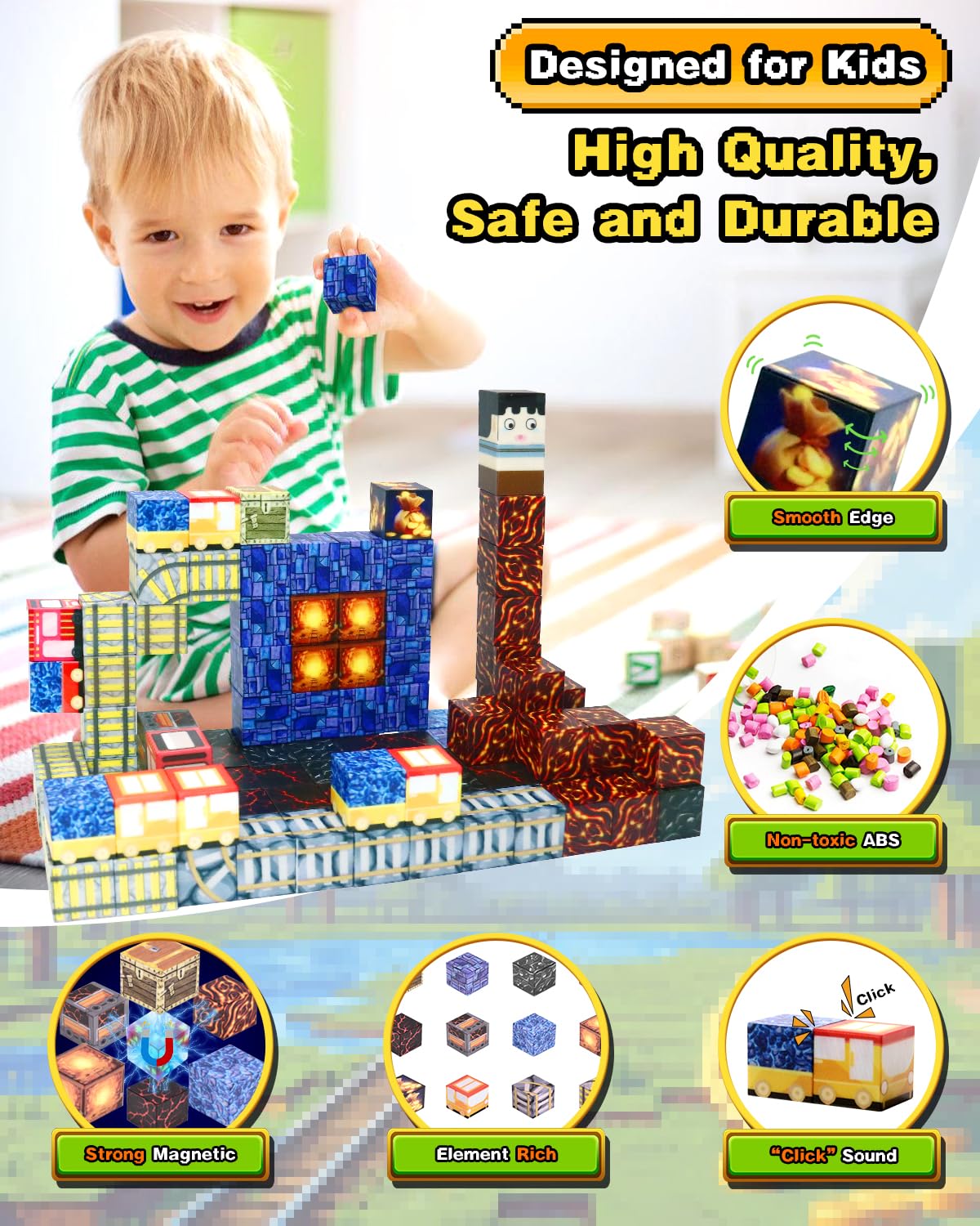 Aleath Magnetic Blocks Building Toys For Kids: 100Pcs Magnet Cubes Trains Set - Kids Toys For Christmas Birthday Gifts - Magneti