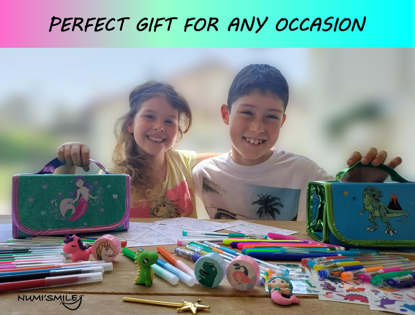 NUMI'SMILE Mermaid Pencil Case Art Set with Fruit Scented Markers, Purple, Model NSMPC-9278, Perfect for Girls Ages 3-10