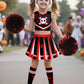 RUODON 9 Pieces Girls Halloween Cheerleader Costume Zombie Fearleader Costume Set Includes Top Skirt Socks Pompom Sticker Bow Black and Red