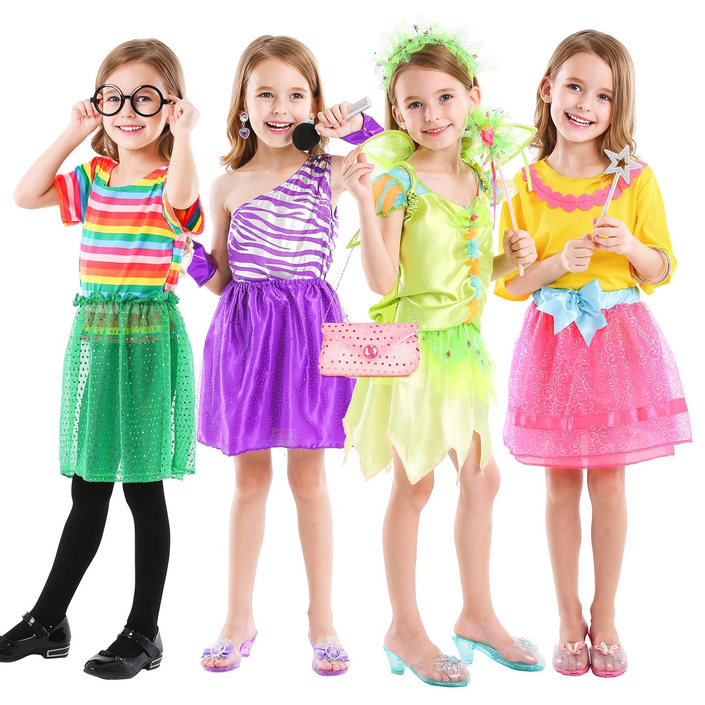 Teuevayl Little Girl Dress Up Trunk Set, 20Pcs Girls Pretend Play Princess Role Play Costumes Set, Singer, Princess, Fairy Costu