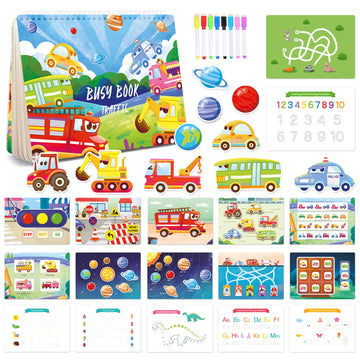 Flybean Busy Book For Toddler 3-5, Preschool Learning Activity Toys, Montessori Quiet Book, Writing Practice & Sticker Books, Ed