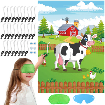Waenerec Pin The Tail On The Cow, Cow Games With 28 Pcs Cow Tails For Kids Farm Birthday Party Supplies Cow Themed Party Favors Decorations