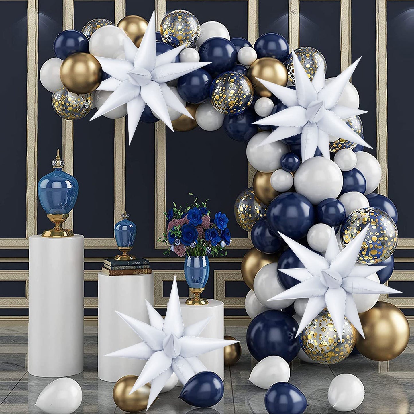 60 Pcs Star Foil Balloons Explosion 12 Point Cone Balloons Magic Starburst Balloons Large For Wedding Anniversary Backdrop Birth