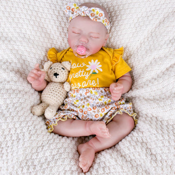 Aori Reborn Baby Dolls Clothes 20 Inch Outfit 3 Pcs Yellow Flower Set For 17-20 Inch Reborn Doll Newborn Girl