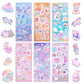 Shangrla Kawaii Puffy Stickers For Girls Kids,Cute 3D Textured Squishies Puffer Sticker Set For Notebook Stationary,Japanese Puff Large Stickers With Gem Embedded For Adults Teens,6 Sheets.
