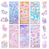 Shangrla Kawaii Puffy Stickers For Girls Kids,Cute 3D Textured Squishies Puffer Sticker Set For Notebook Stationary,Japanese Puff Large Stickers With Gem Embedded For Adults Teens,6 Sheets.