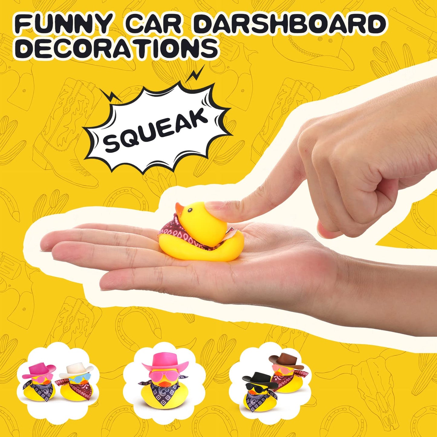 Hanaive 24 Sets Disco Cowboy Rubber Duck with Light up Mini Holographic Space Hat Scarf Sunglasses Cute Bath Rubber Duck Bathtub Accessories Toy Baby Shower Birthday Christmas Supplies (Cute Style)