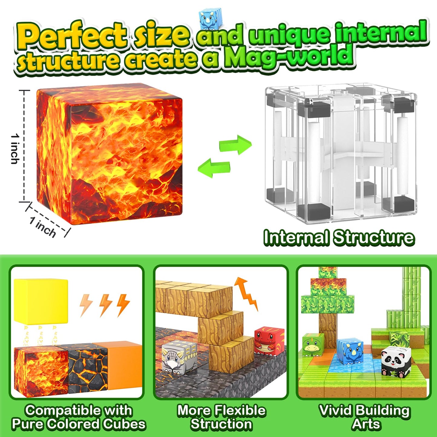 Magnetic Blocks-Build Mine Magnet World Dinosaur Panda Toys Kids Games, Toddler Stem Educational Sensory Dino Toys For Kids 3-5
