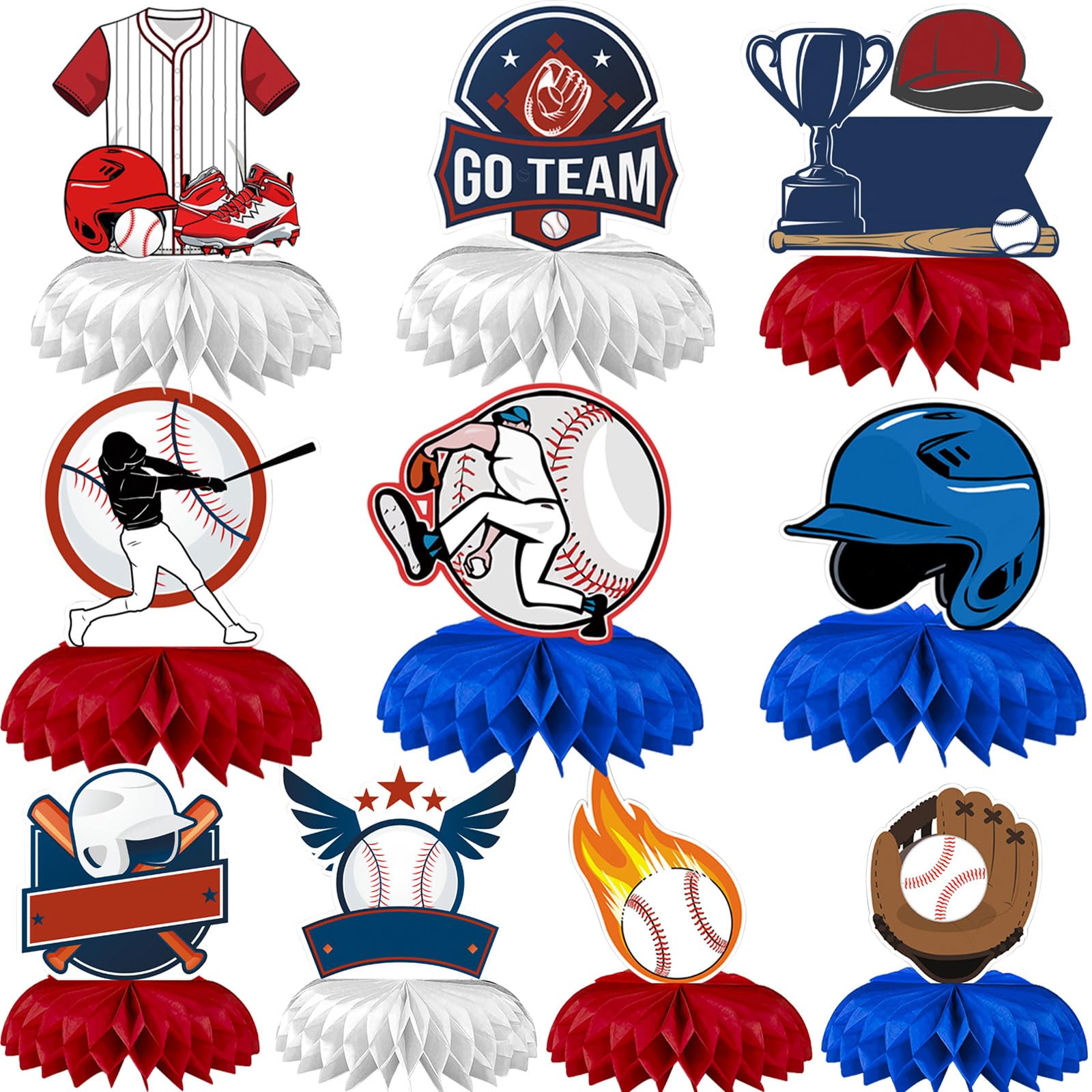 DTOFOOT Baseball Party Decorations, 10Pcs Baseball Themed Honeycomb Centerpiece Baseball Decorations for Tables Baseball Birthda
