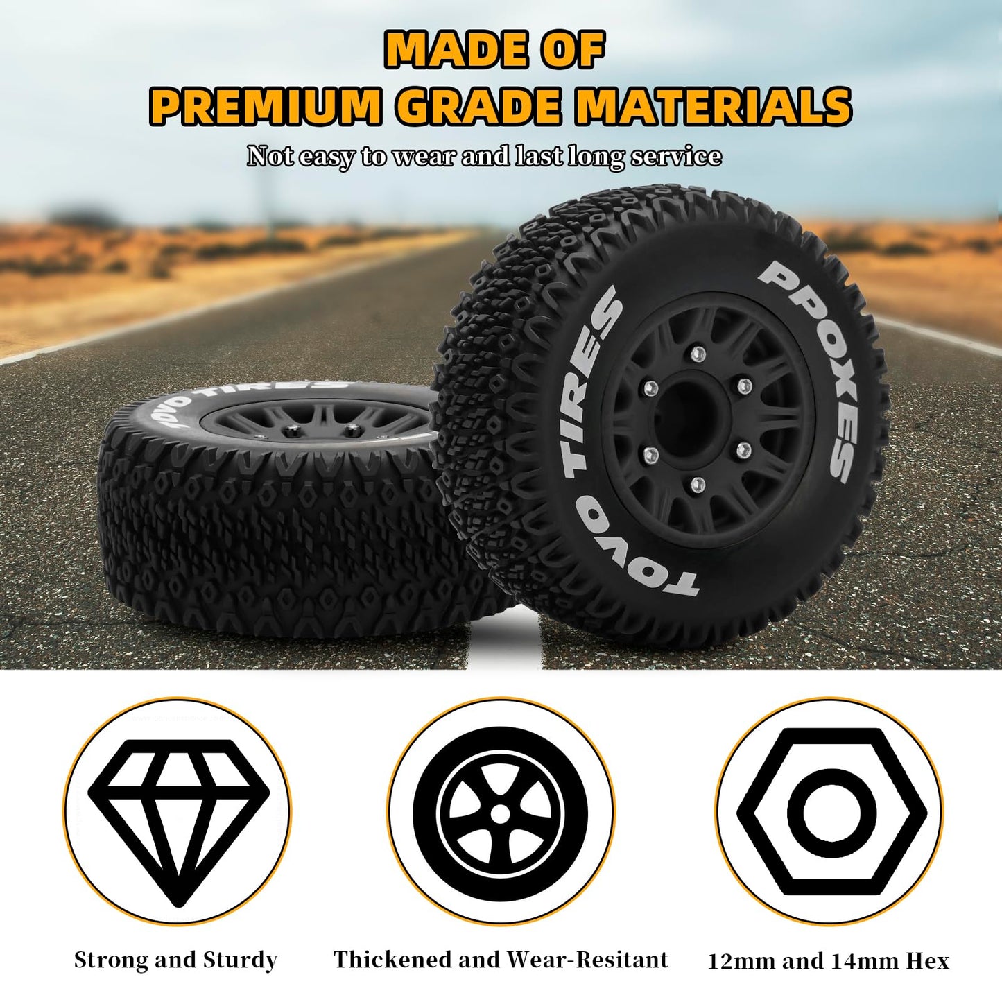 12mm/14mm/17mm Hex RC Wheels and Tires RC Truck Tires 1/10 Scale Tyres Detachable Replacement RC Car Tires for Arrma Senton Tire