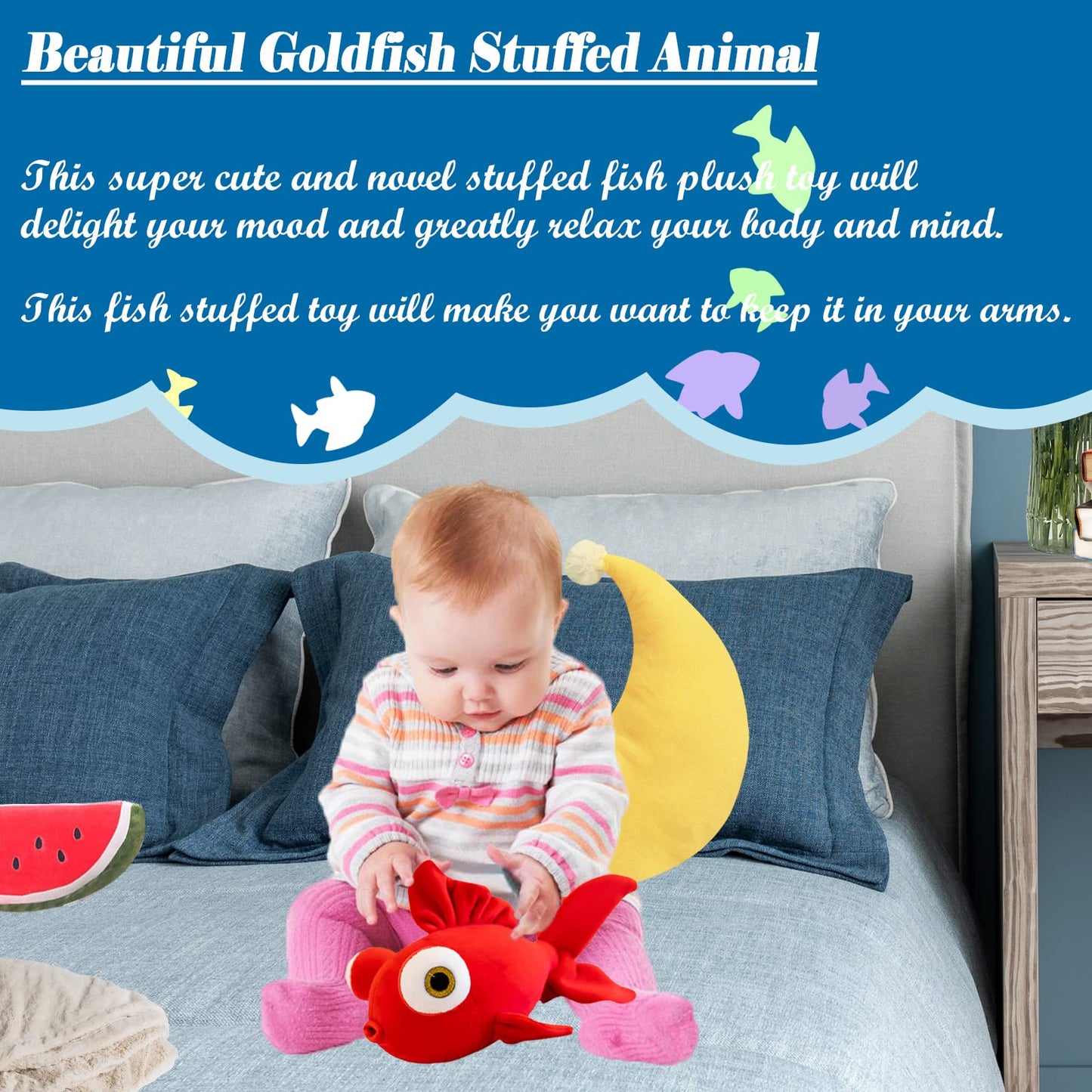 Zhidiloveyou Fish Stuffed Animal Plush Red Soft Stuffed Goldfish Toy For Girls Boys, 13.78 In