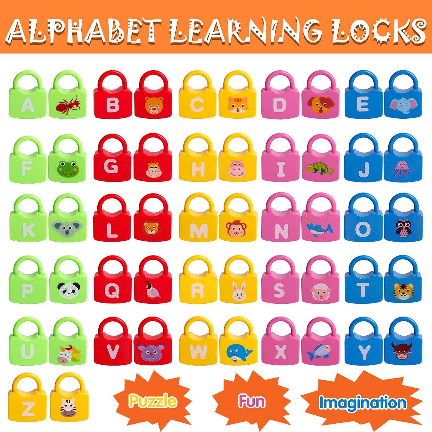 Dinhon Color Alphabet Learning Lock Toys - Educational Letter Game with 26 Locks & Keys for Ages 3+ - Model DH-21624 - Letter Learning Lock-2