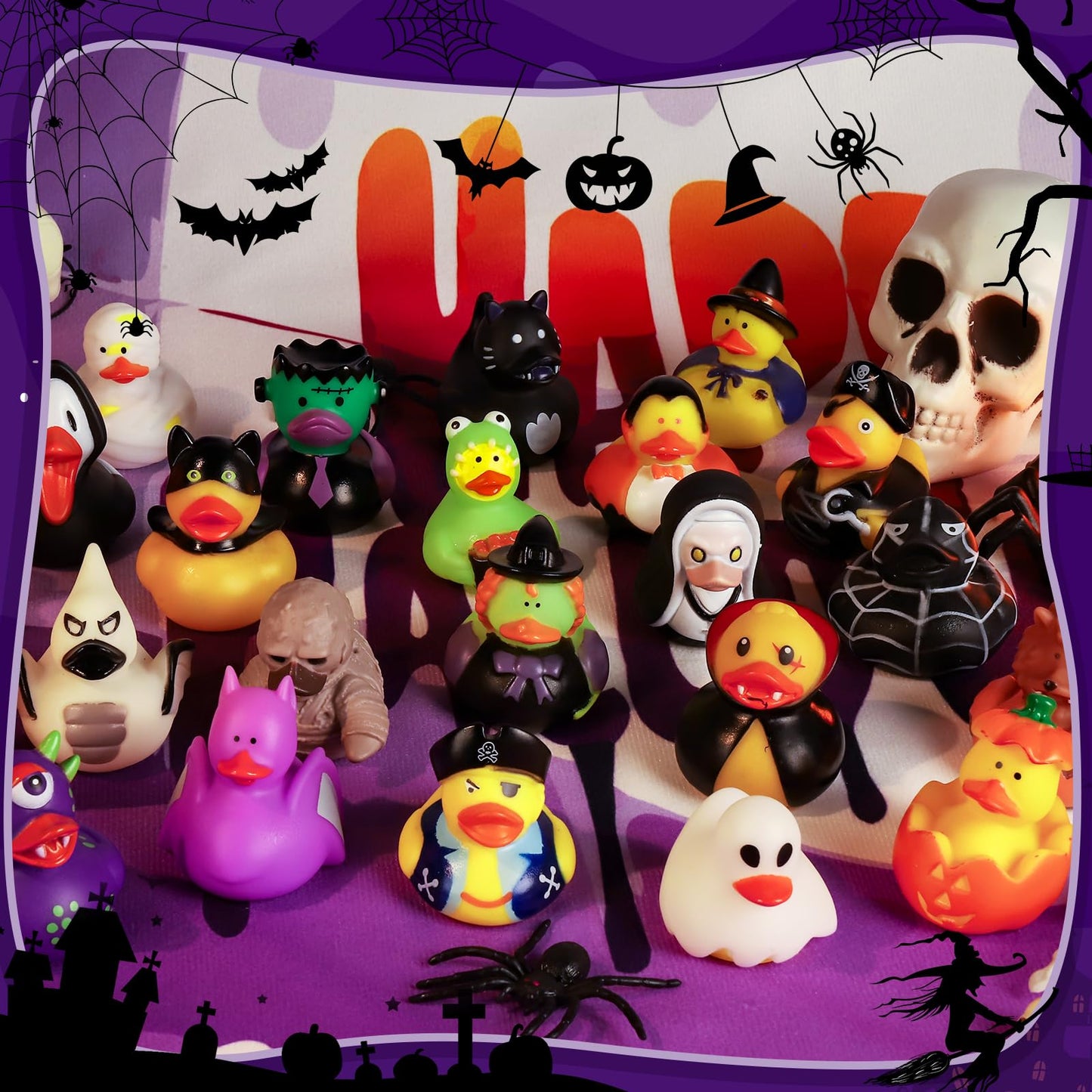 48 PCS Halloween Rubber Ducks with Bag  Bulk Halloween Ducks Toys for Jeeps Ducking Party Favors Goodie Bag Stuffers  Horror Ducks for Halloween  Non Candy Prizes Bath Toys Gifts for Kids