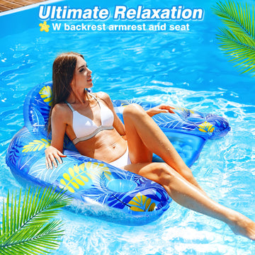 Inflatable Pool Float Chair, 2 Pack Pool Chair Floats For Swimming Pool Floats Adults Size Lounger With Backrest & Cup Holder, F