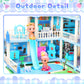 Amidear Dollhouse With 4-Story 11 Rooms, Dream Gift Princess Doll House Playset With Furniture, Blue Toddler House With Pool Sli