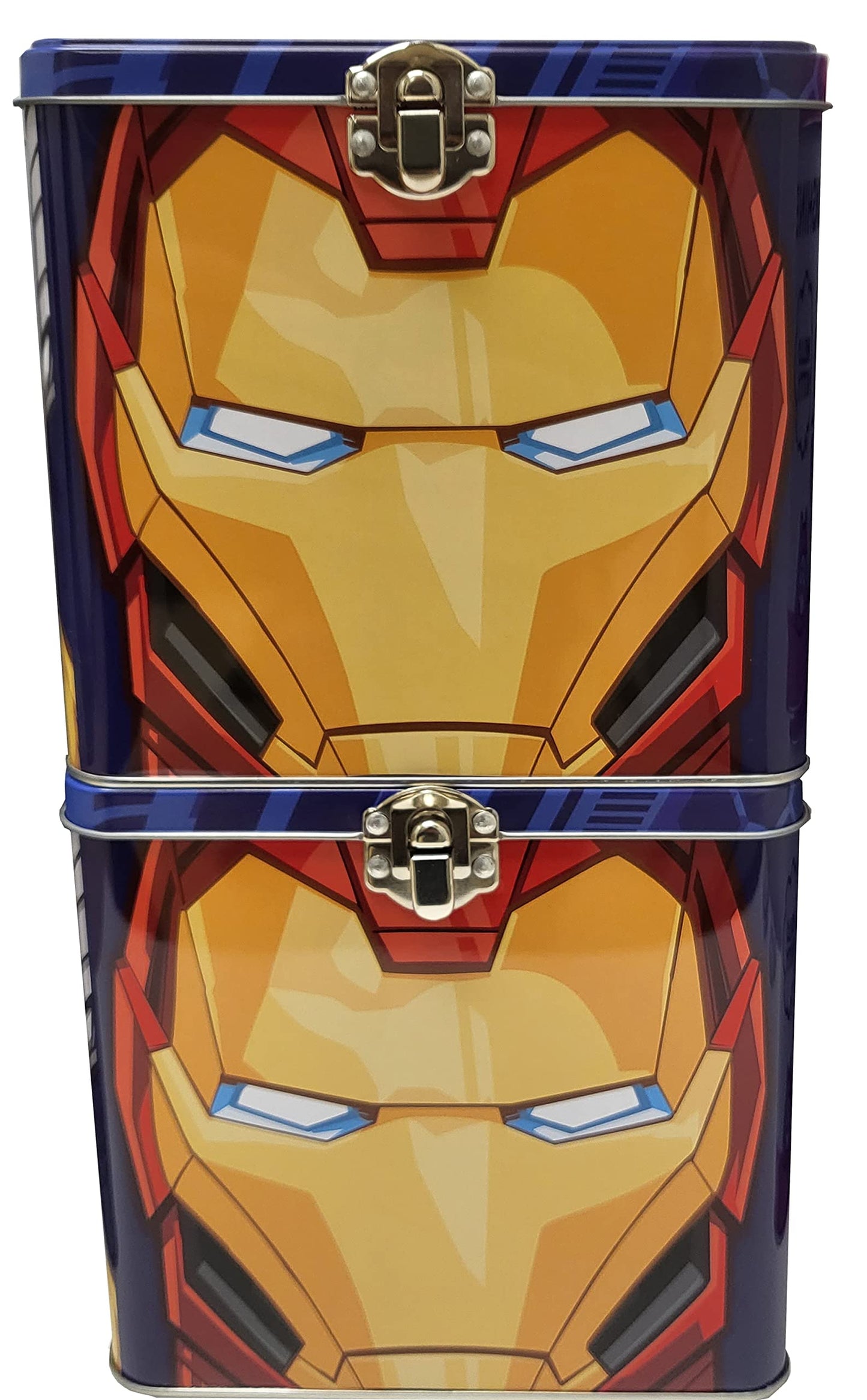 The Tin Box Marvel Avengers Stack Store And Carry Tin. Stackable Tin Box With Handle, Blue