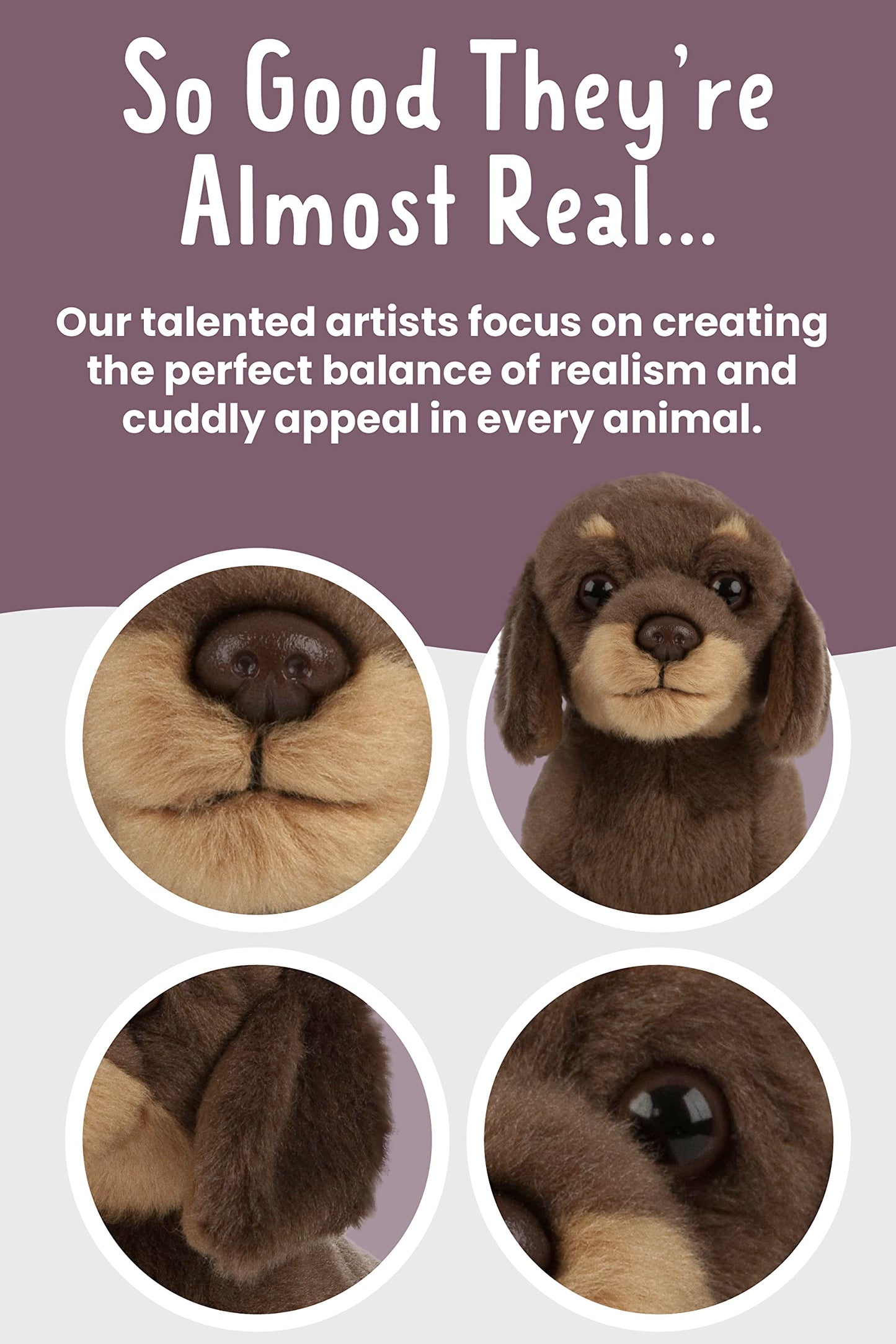 Living Nature Dachshund Puppy, Realistic Soft Cuddly Dog Toy, Naturli Eco-Friendly Plush, 7 Inches