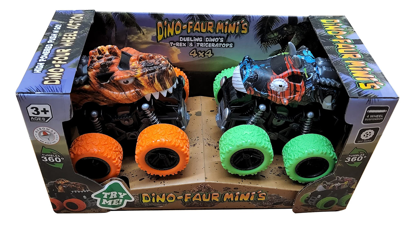 Aeromax Dino-Faur Mini Friction Powered Push N Go Truck Trex And Triceratops 2 Pack (Pbdb-C)