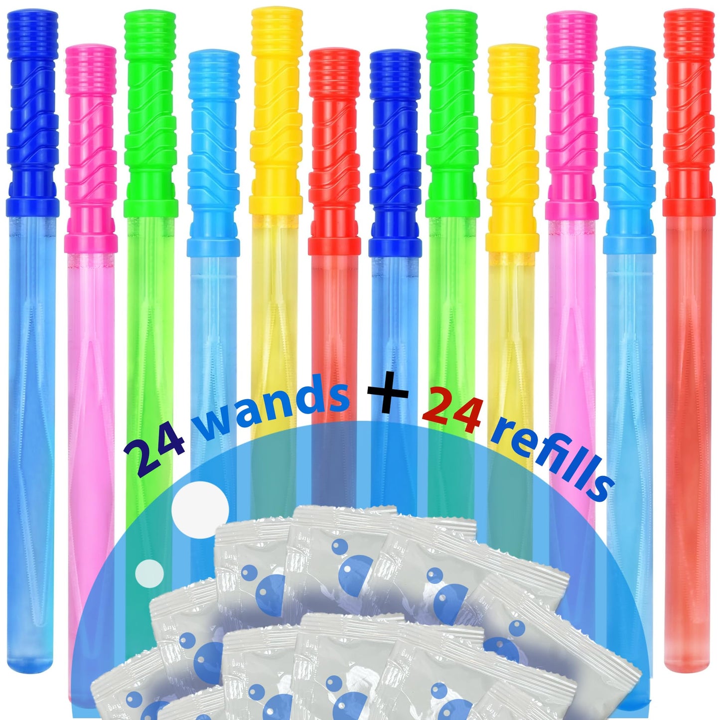 Giftexpress 24 Pcs Big Bubble Wands And Solution - 14.6'' Large Bubble Wands And Bubble Refills Solution For Easter, Pool, Beach