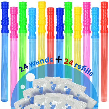 Giftexpress 24 Pcs Big Bubble Wands And Solution - 14.6'' Large Bubble Wands And Bubble Refills Solution For Easter, Pool, Beach