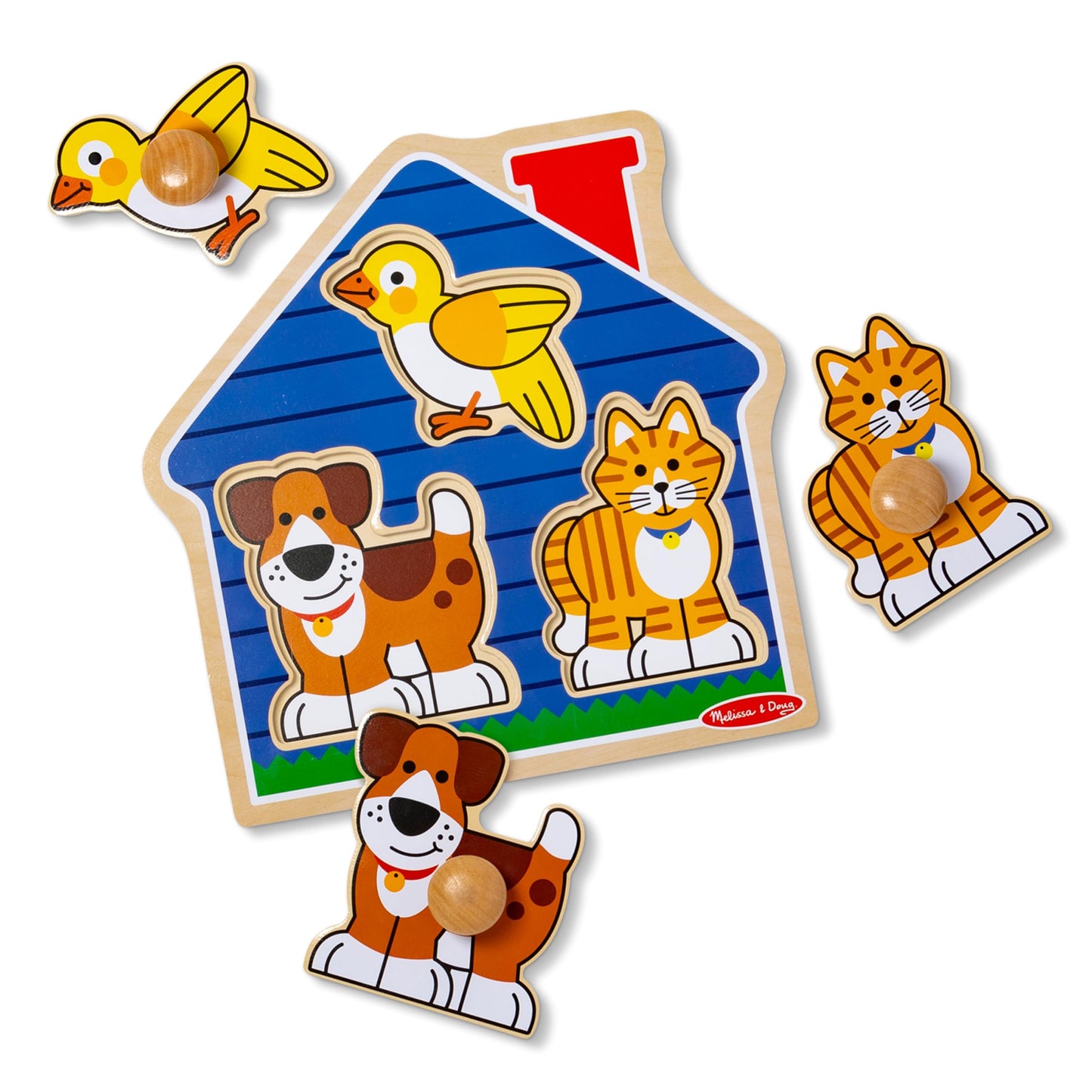 Melissa & Doug Jumbo Peg Wooden Puzzle - Multi-color Animal Puzzles for Toddlers Ages 1+, Small Size Educational Toy