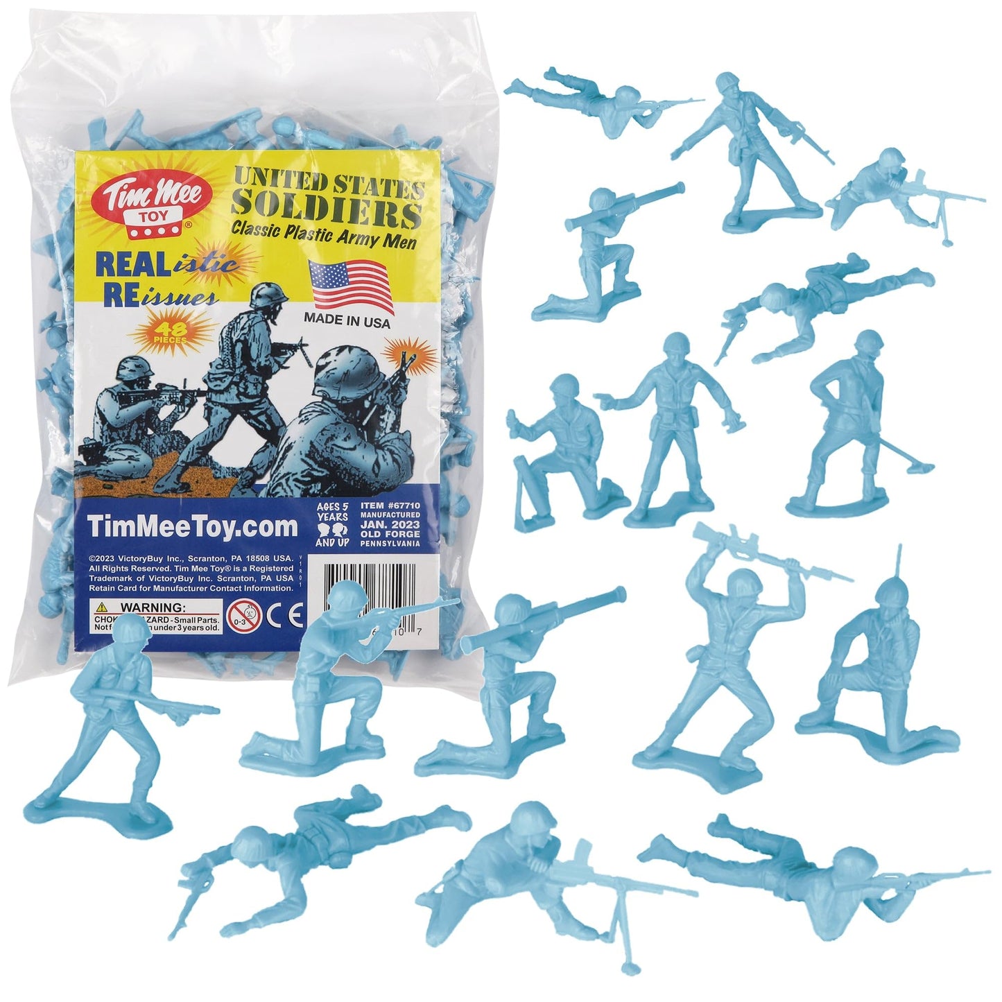 Tim Mee Plastic Army Men - 48pc Toy Soldier Figures, Powder Blue, Made in USA, Model 67710