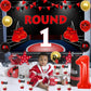 JOYMEMO Boxing 1st Birthday Party Decorations - Round Backdrop, Cake Toppers, Highchair Banner, Red & Black, Model F-PA-8046