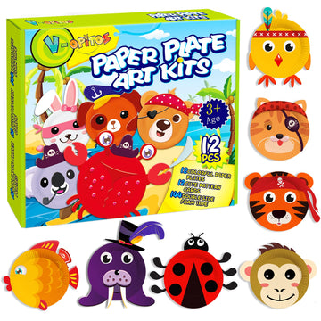 V-Opitos Arts and Crafts Kits for Kids, 12 Pack Paper Plate Crafts, Simple Animal Crafts for Toddler Age of 3, 4, 5 Years Old, F