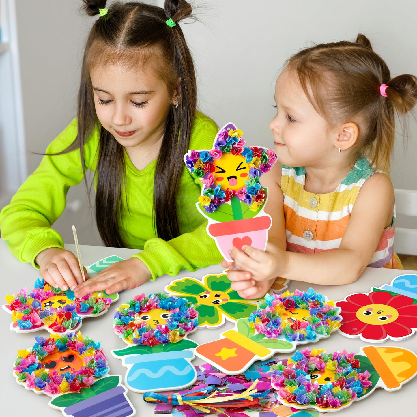 3sscha 12 Packs Spring Flower Poking Craft Kit - Mothers Day Creative DIY Foam Flower Pot Poke Fabric Art Set Make Your Own Car
