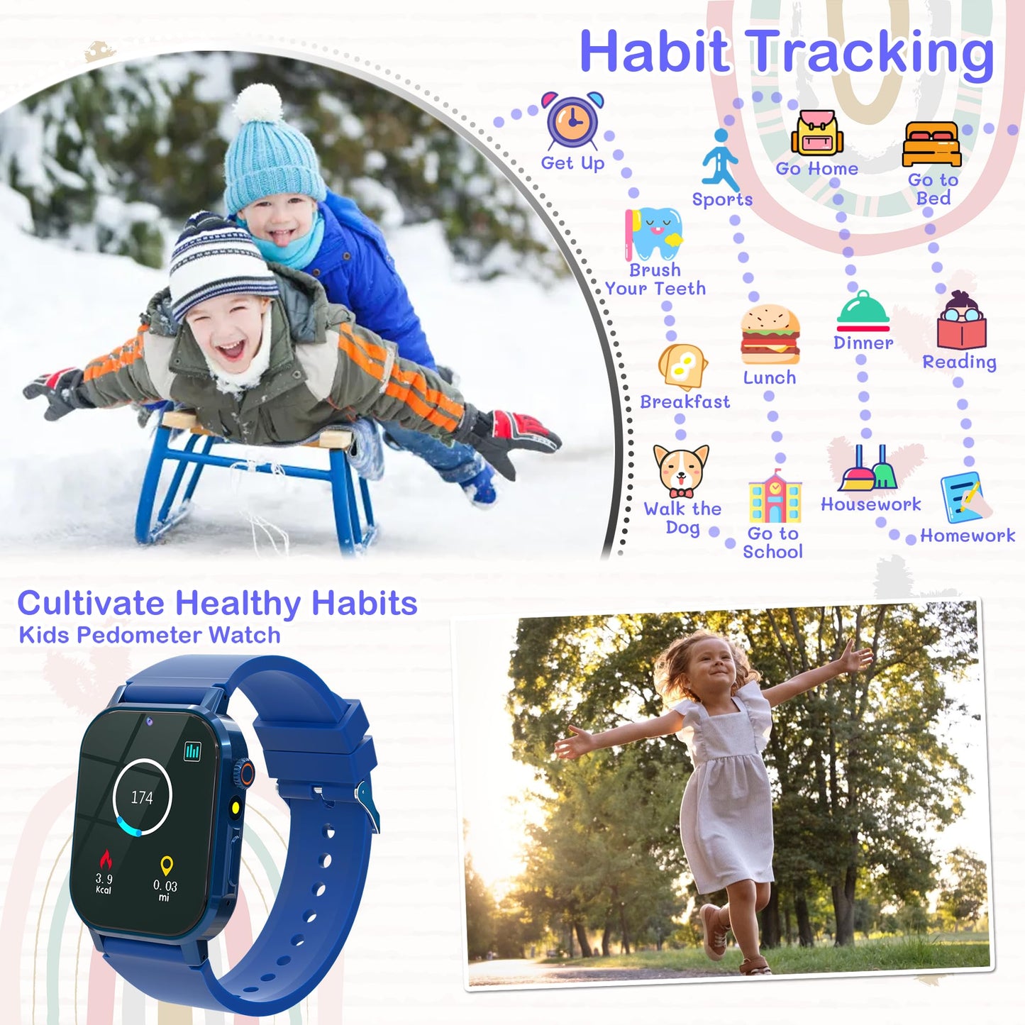 Kids Watch Boys With 32 Games Toys For Ages 3-12 Smart Watch For Kids With Hd Touch Screen,Video,Camera,Music Player,Pedometer,Learn Cards,Audiobook,10 9 8 7 6 5 4 Year Old Boys Birthday Gifts(Blue)