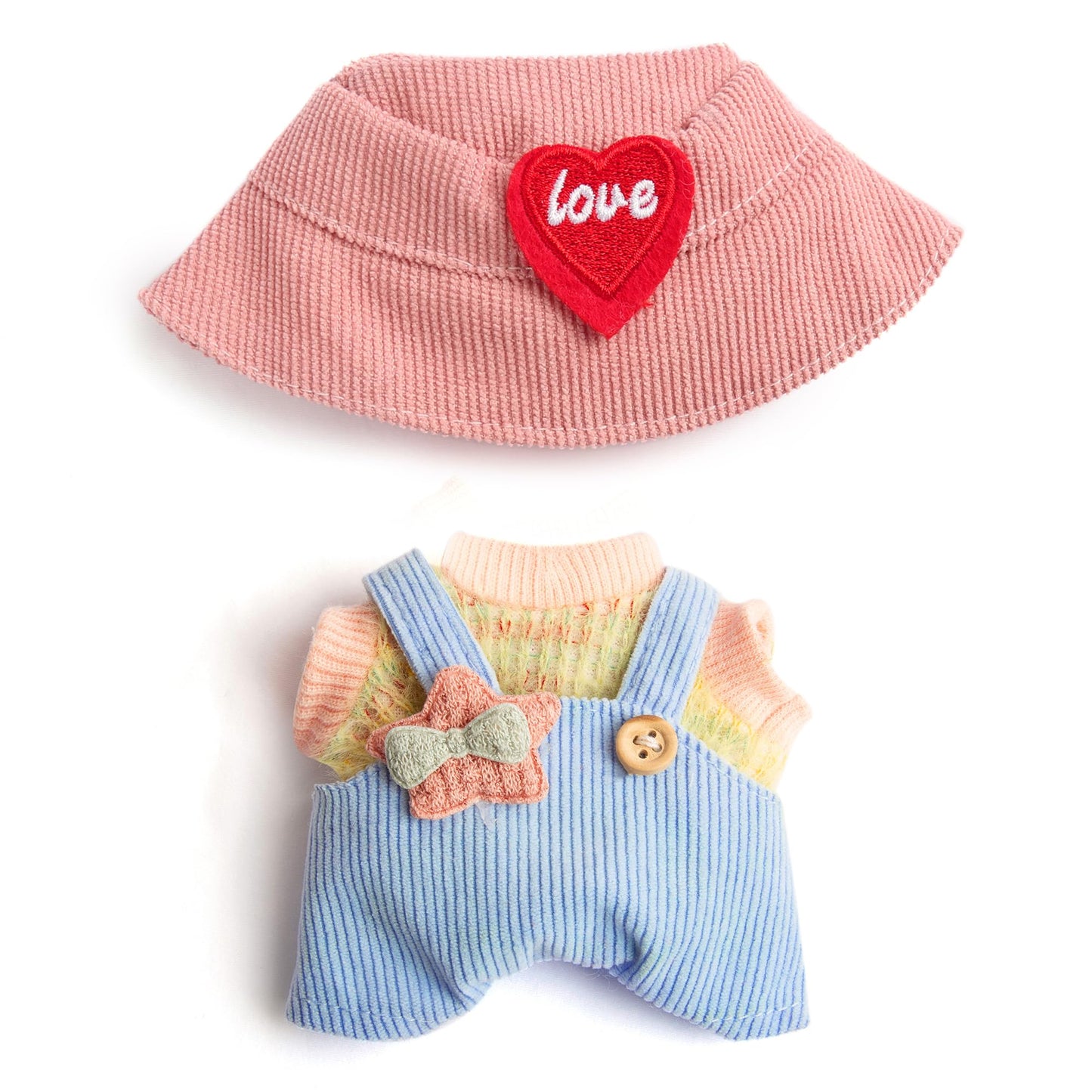 3-Piece Doll Clothes for 17cm Doll - Stylish Fisherman Hat Set  Kawaii Doll Outfits with Accessories for Collectors or Display - Light Blue Star (No Doll)