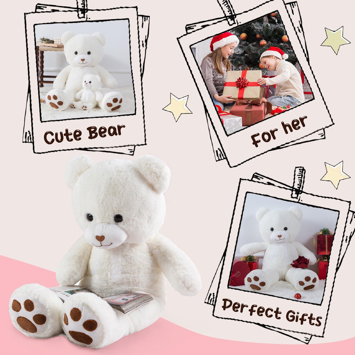 Zgxiong Big Teddy Bear 3 Feet Giant Stuffed Animal White Large Teddy Bear Stuffed Animals Huge Stuffed Bear Plush Toy For Girlfr