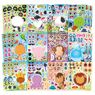 24 Pcs Make A Face Stickers For Kids - Make Your Own Stickers Animal Mix And Match Sticker Sheets With Safaris, Sea And Farm Ani