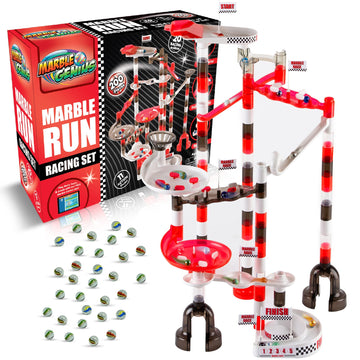Marble Genius 200-Piece Marble Run Racing Set - Educational STEM Toy for Kids, Glass Marbles, Fun Maze Tower Building Blocks