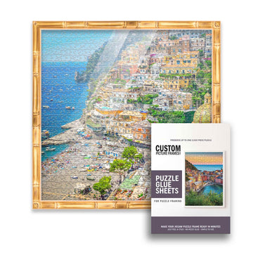 19X19 Puzzle Frame Kit With Glue Sheets | Gold Bamboo Picture Frame | Real Wood With Uv Resistant Acrylic Front | Made To Preser