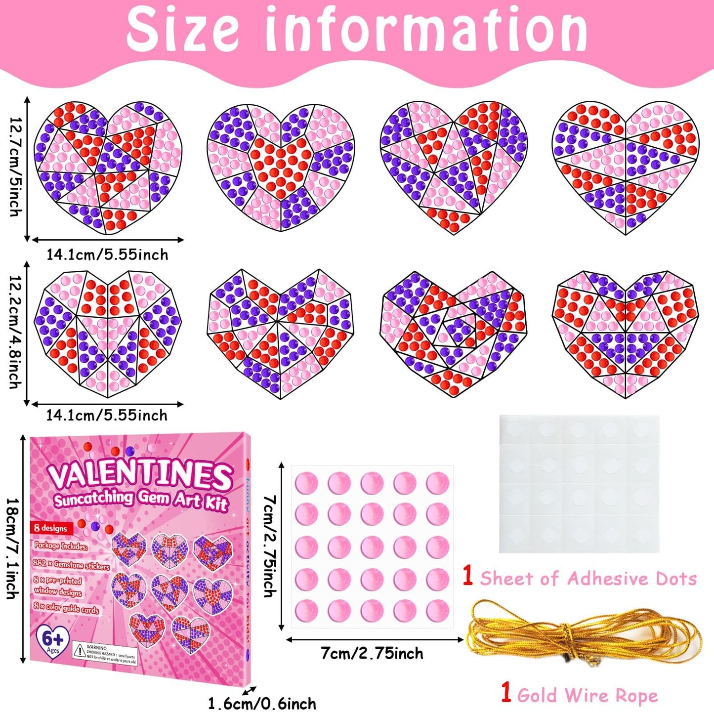 Qyeahkj 8 Pcs Valentines Day Arts Crafts Kit DIY Heart Gems Diamond Suncatcher Crafts for Kids Valentines Gemstones Painting Gi