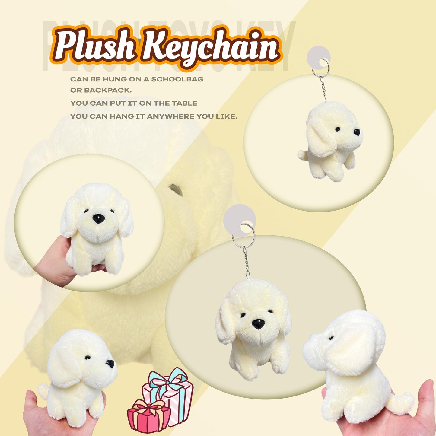 White Puppy Stuffed Animals For Kids And Adults, Mini Animals Plush Toy Key Chain, Cuddly Dog Plushie Toys, Soft Kawaii Dog Stuf