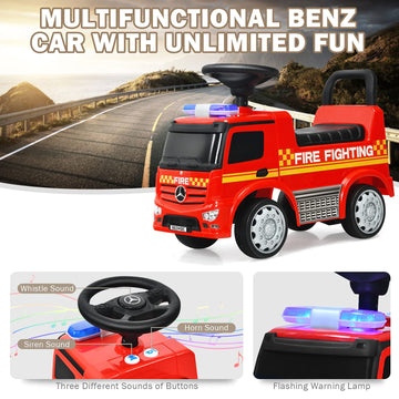 Honey Joy Ride On Push Car, Licensed Mercedes Benz Push Cars For Toddlers W/Horn, Music, Lights, Under Seat Storage, Foot-To-Floor Ride On Fire Truck Toy For Kids Boys Girls 1-3, Red