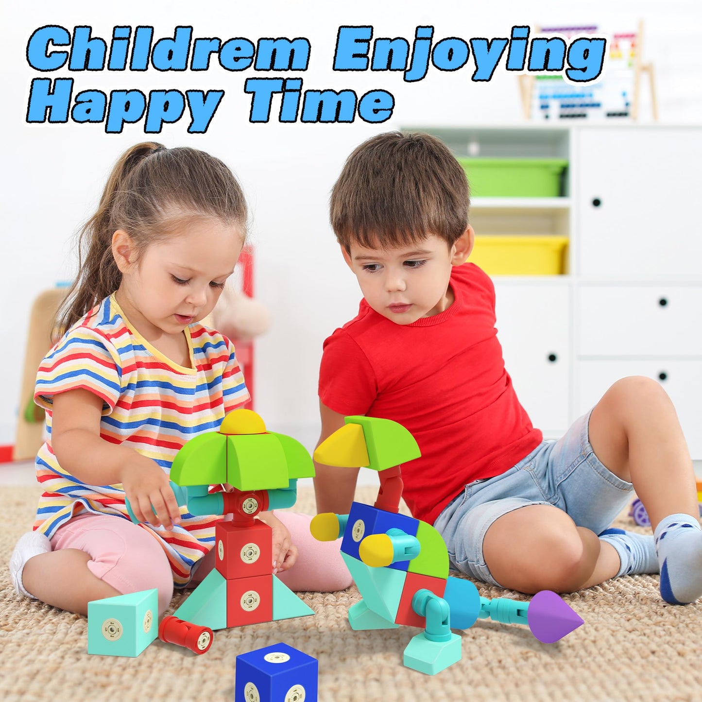 Lamvol Foam Magnetic Blocks, Sensory Bath Toys Building Blocks for Toddlers 1-3, Travel Outdoor Preschool Montessori Toys for Ki