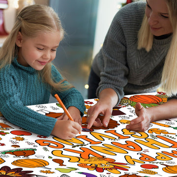 Ohome Thanksgiving Giant Coloring Poster/Tablecloth-Thanksgiving Crafts For Kids-30 X 72 Inches Jumbo Paper Coloring Banner Than