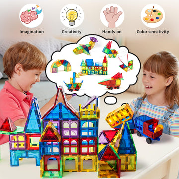 Magblock Magnetic Tiles Kids Toys, 120Pcs 3D Magnets Building Blocks Set Construction Educational Stem Toys, Magnet Tiles For Kids Stacking Blocks Learning Gifts For Toddlers Boys Girls